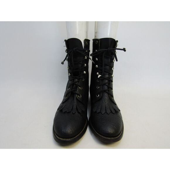 Black Men\'s Lace-Up Leather Combat Boots main image 8